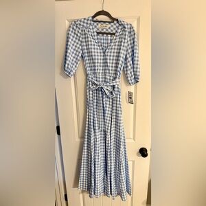 Taylor Blue and White Checkered Maxi Dress
